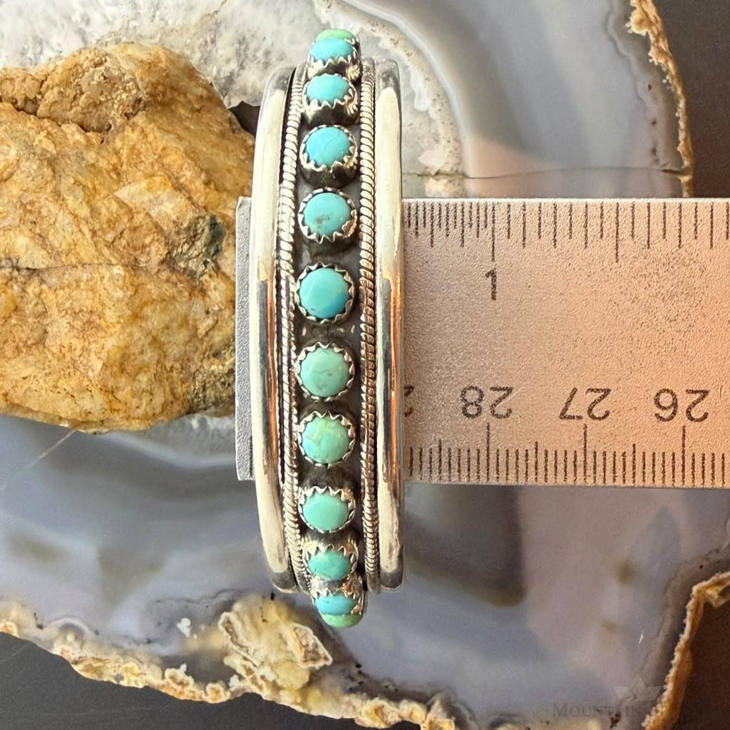 Sterling Silver Southwestern 12 Petit Point Turquoise Split Shank Bracelet For Women
