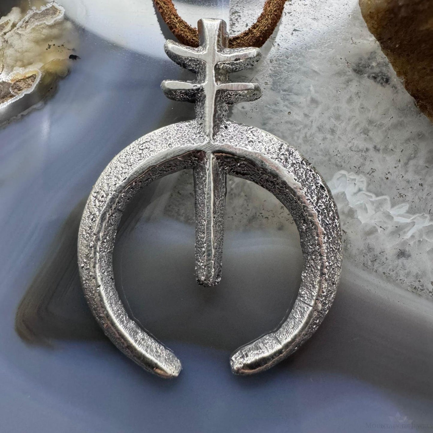 Gary Custer Sterling Silver Tufa Cast Naja With Native Cross Unisex Pendant