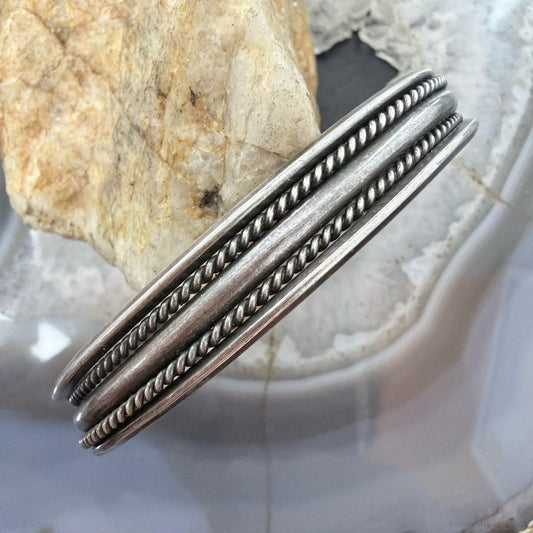 Tahe Vintage Native American Sterling Silver Stripes & Rope Bracelet For Women