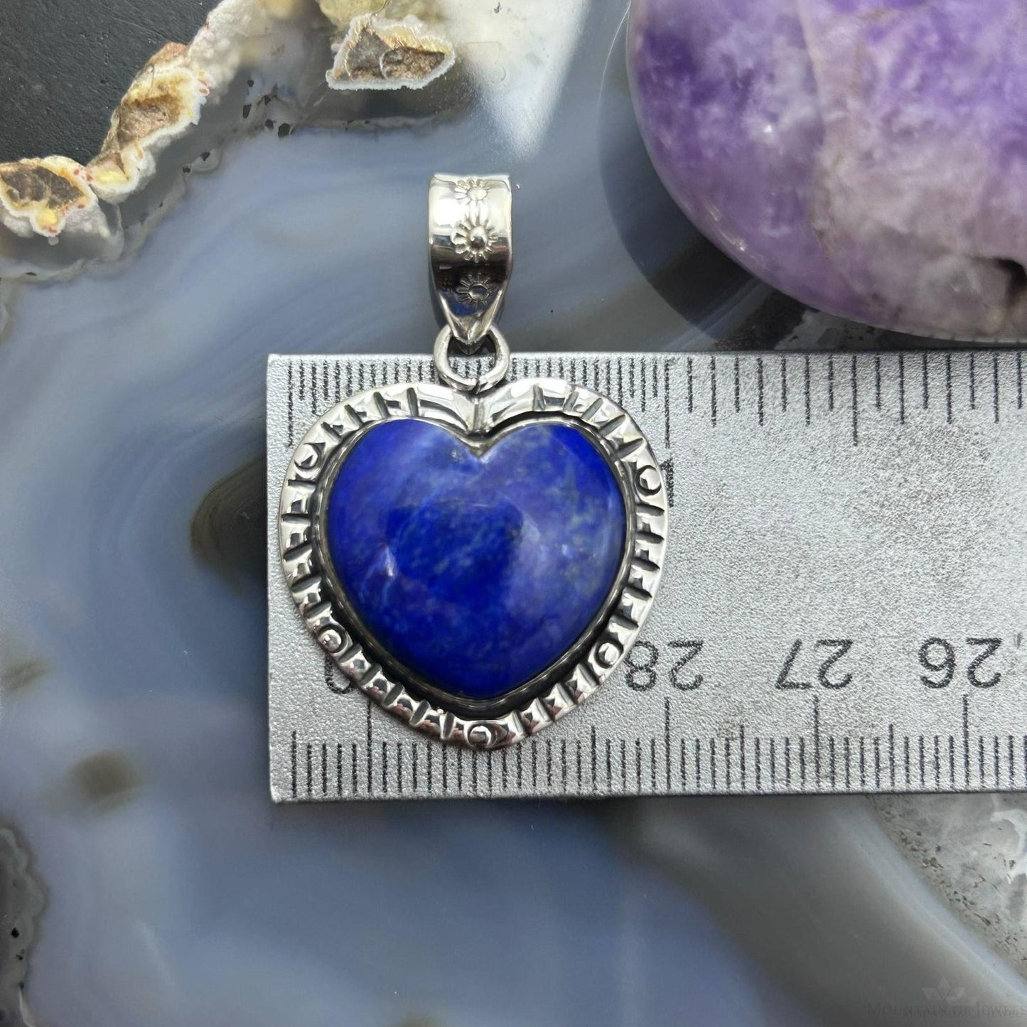 Sterling Silver Southwestern Style Lapis Heart Decorated Pendant For Women
