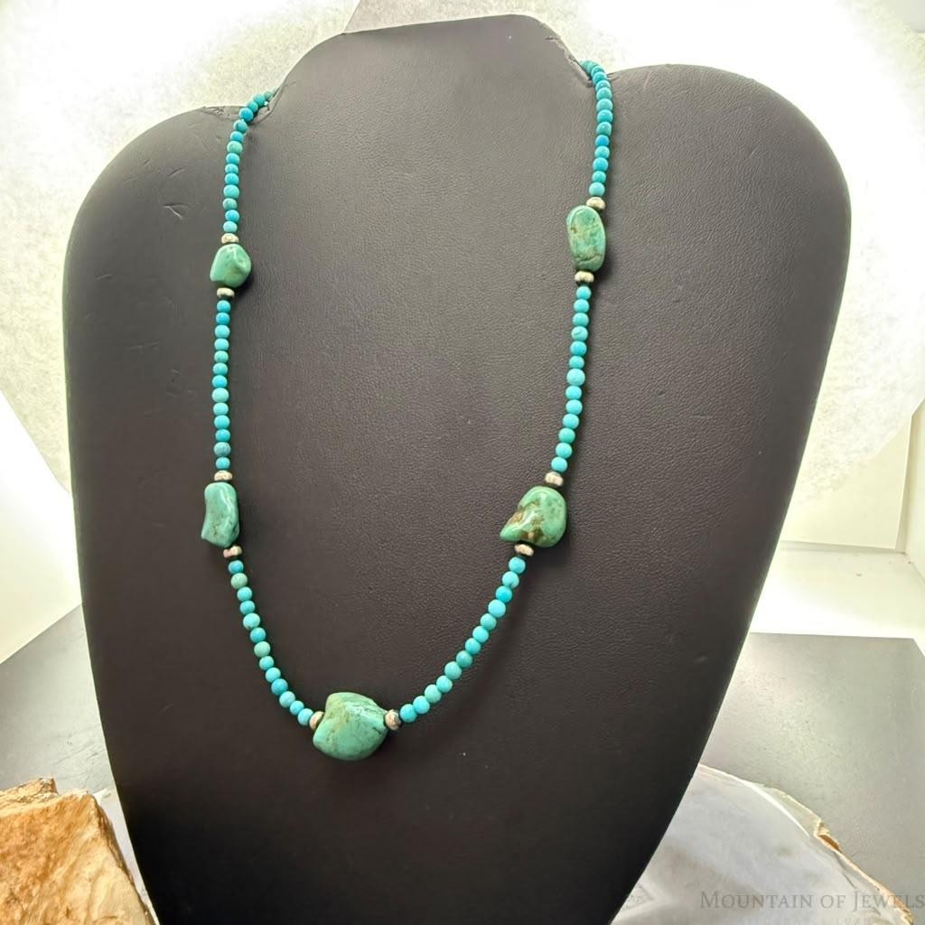 Carolyn Pollack Sterling Silver Natural Turquoise & Turquoise Beads 16"-19" Necklace For Women