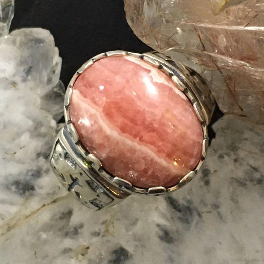 Carolyn Pollack Sterling Silver Oval Rhodochrosite Decorated Ring For Women