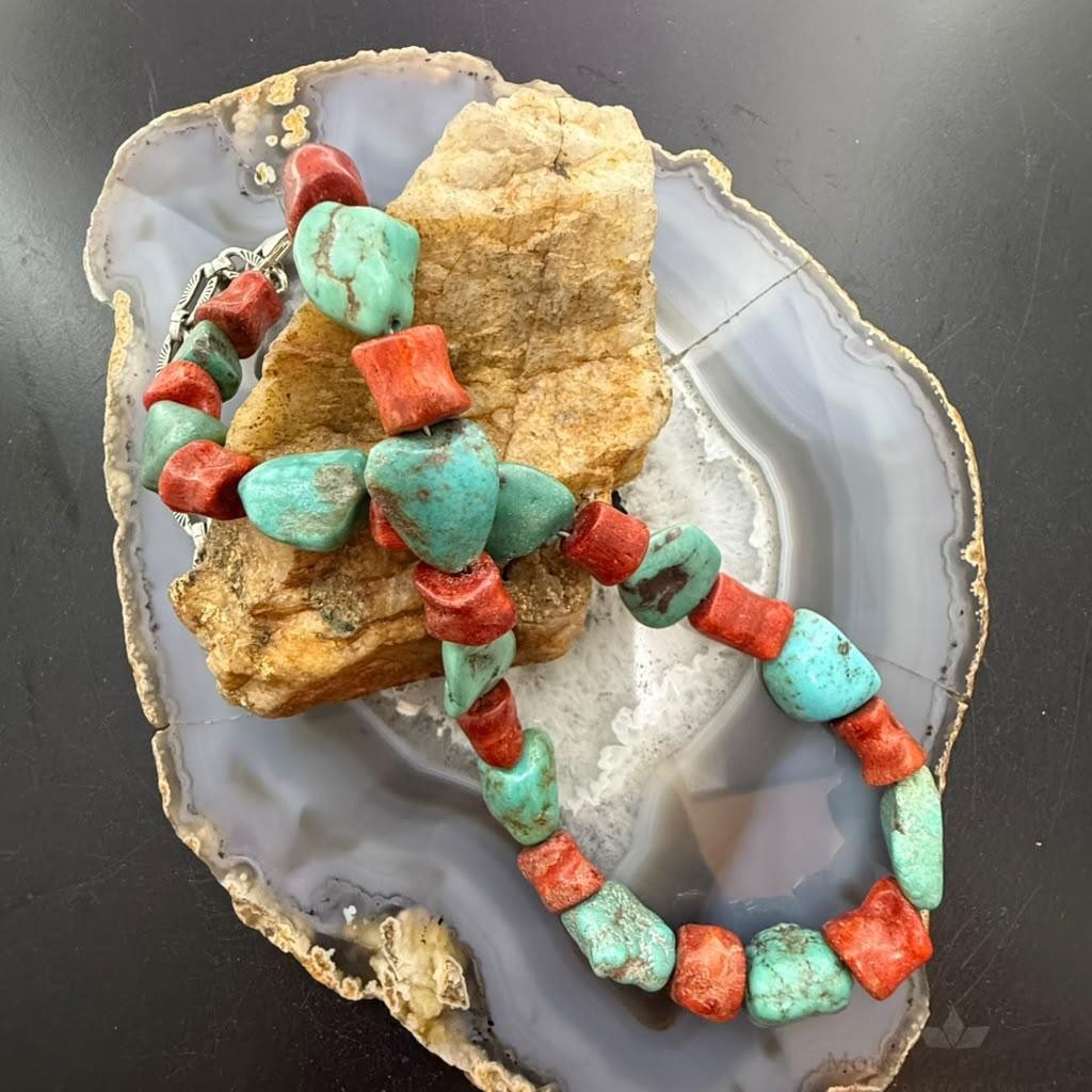 Carolyn Pollack Sterling Silver Natural Turquoise & Coral Beads 16"-18" Necklace For Women