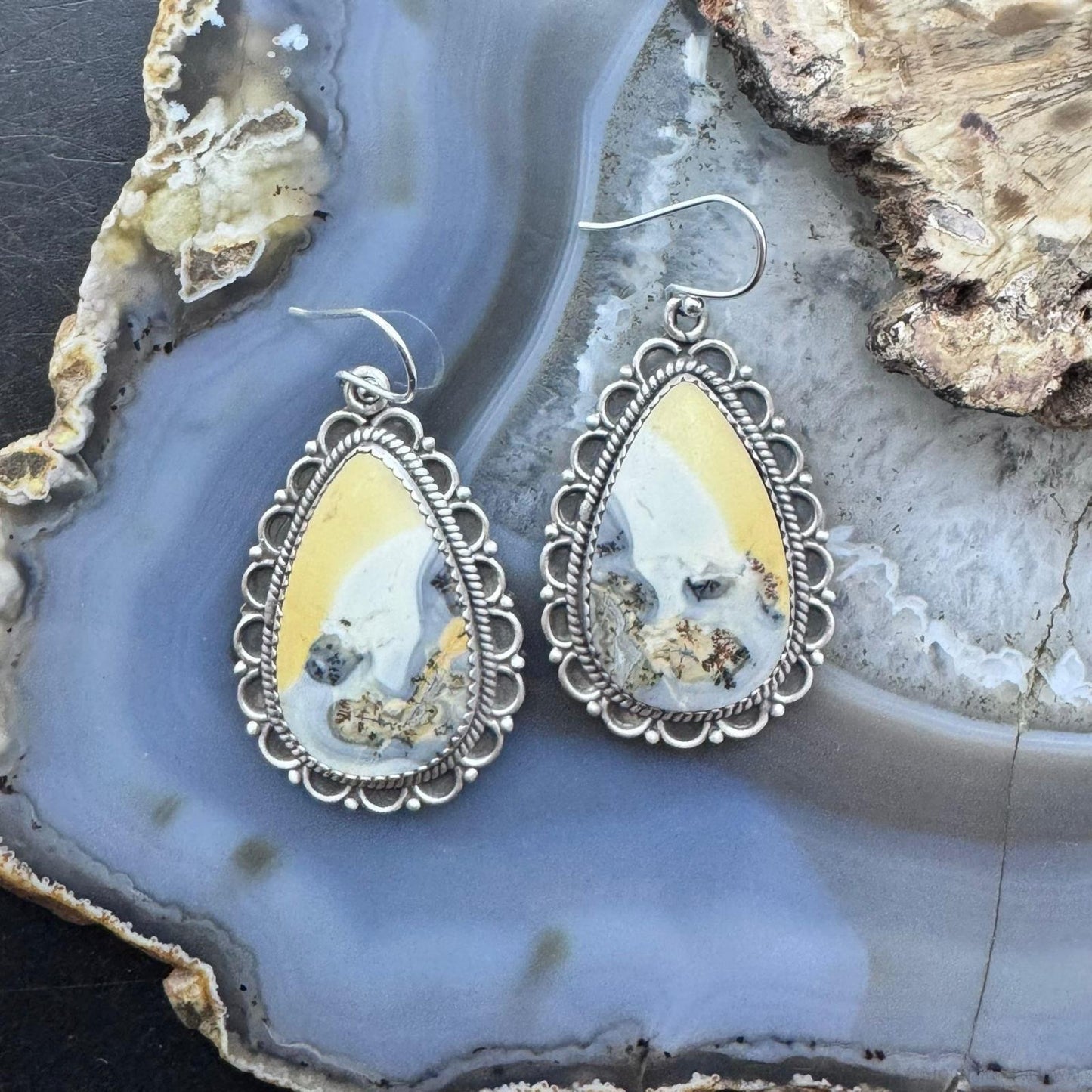 Sterling Silver Southwestern Style Teardrop Maligano Jasper Dangle Earrings For Women #2