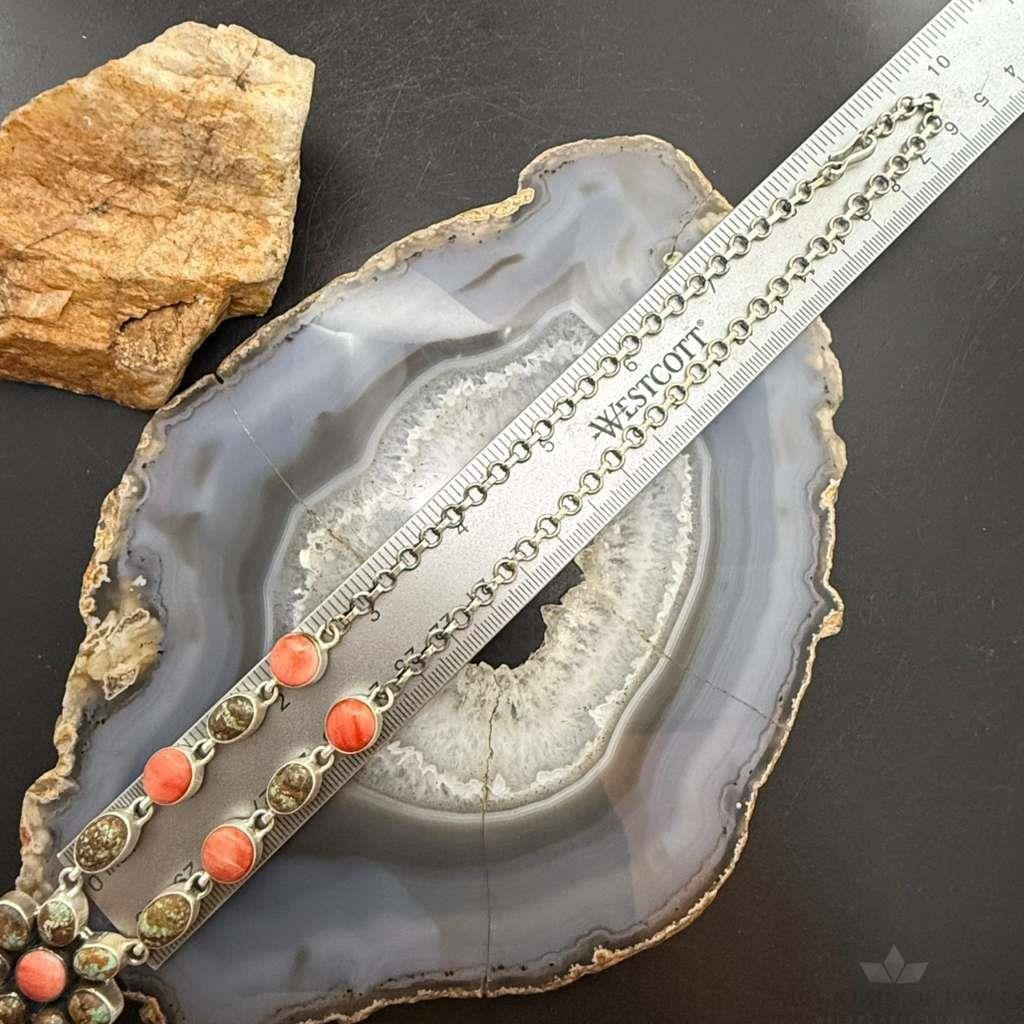 Sterling Silver Southwestern Style Turquoise & Spiny Oyster 20" Necklace For Women