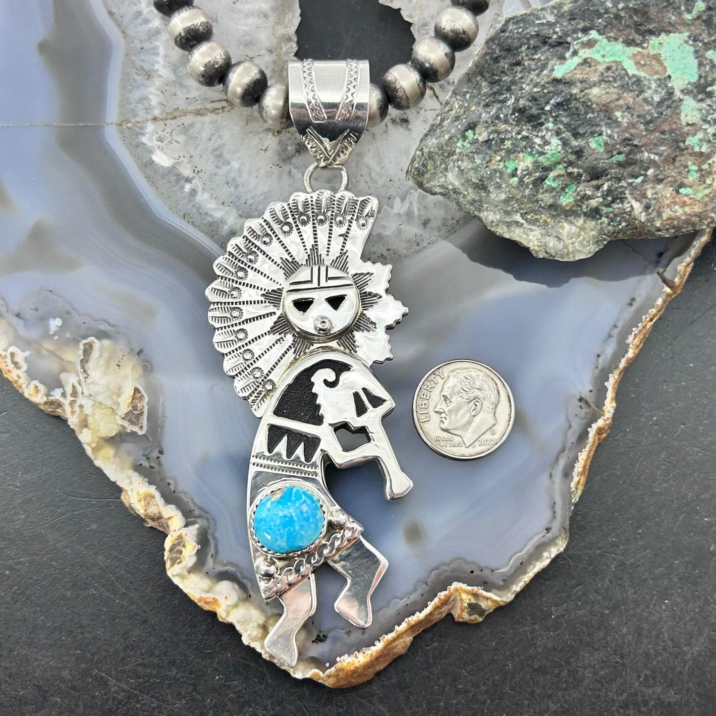 Alonzo Mariano Sterling Silver Turquoise Unisex Kokopelli Kachina Dancer Pendant