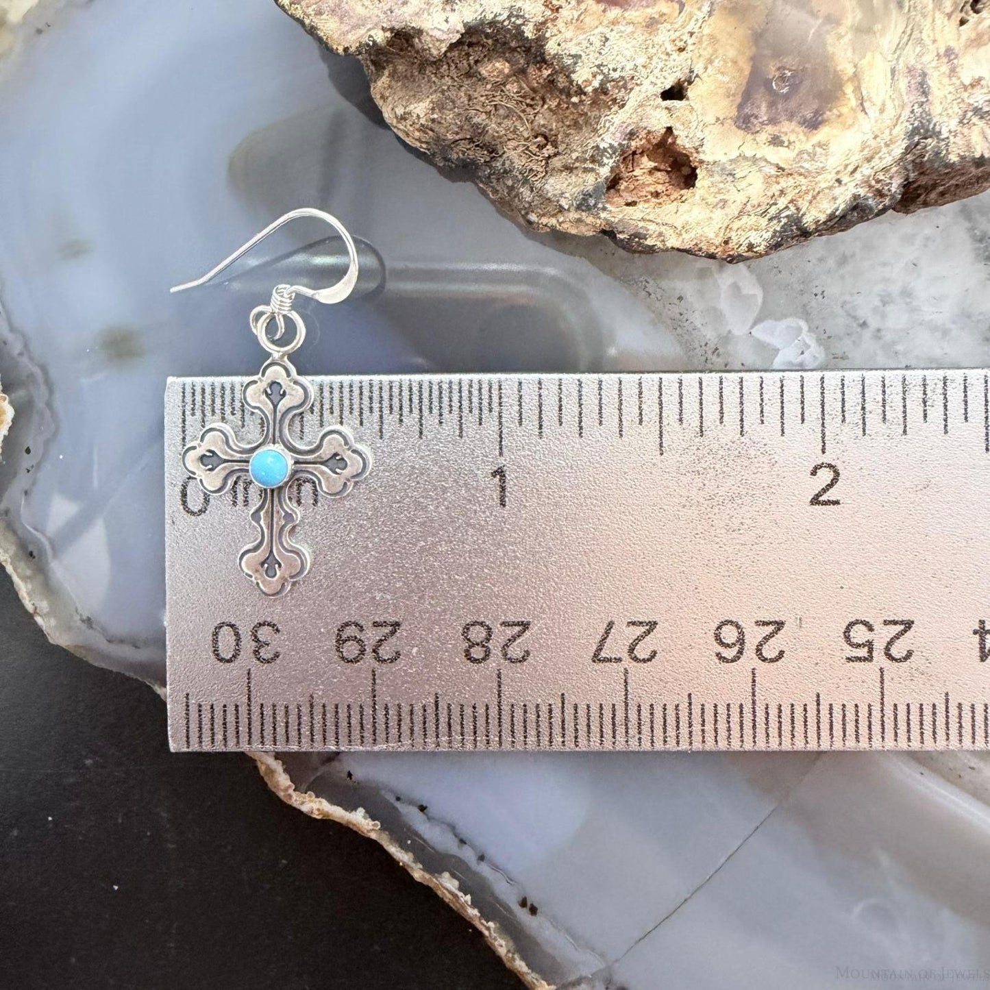 Sterling Silver Southwestern Style Turquoise Cross Dangle Earrings For Women