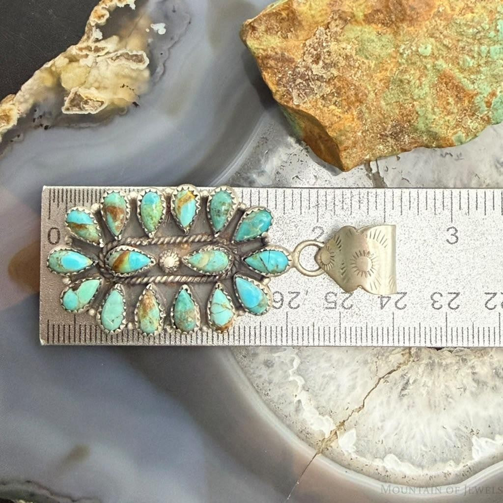 Sterling Silver Southwestern Style Turquoise Decorated Cluster Pendant For Women