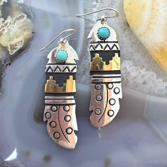 Tommy & Rosita Singer Sterling Silver & GF w/Turquoise Dot Dangle Earrings For Women