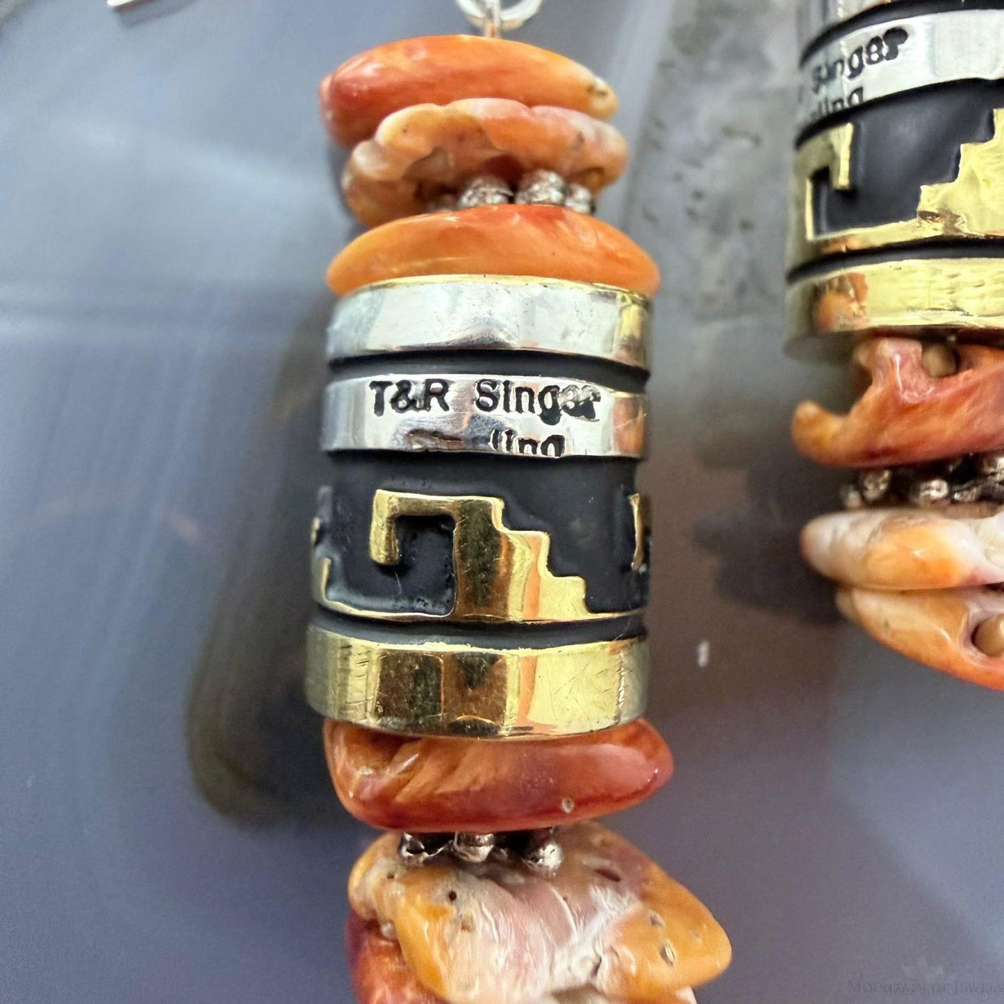 Tommy & Rosita Singer Sterling Silver Orange Spiny Oyster Beads Dangle Earrings For Women #1