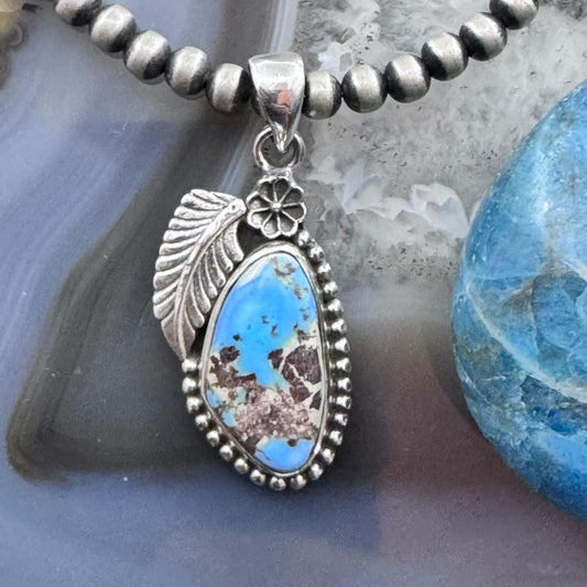 Sterling Silver Southwestern Style Golden Hill Turquoise Leaves Decorated Pendant For Women #3