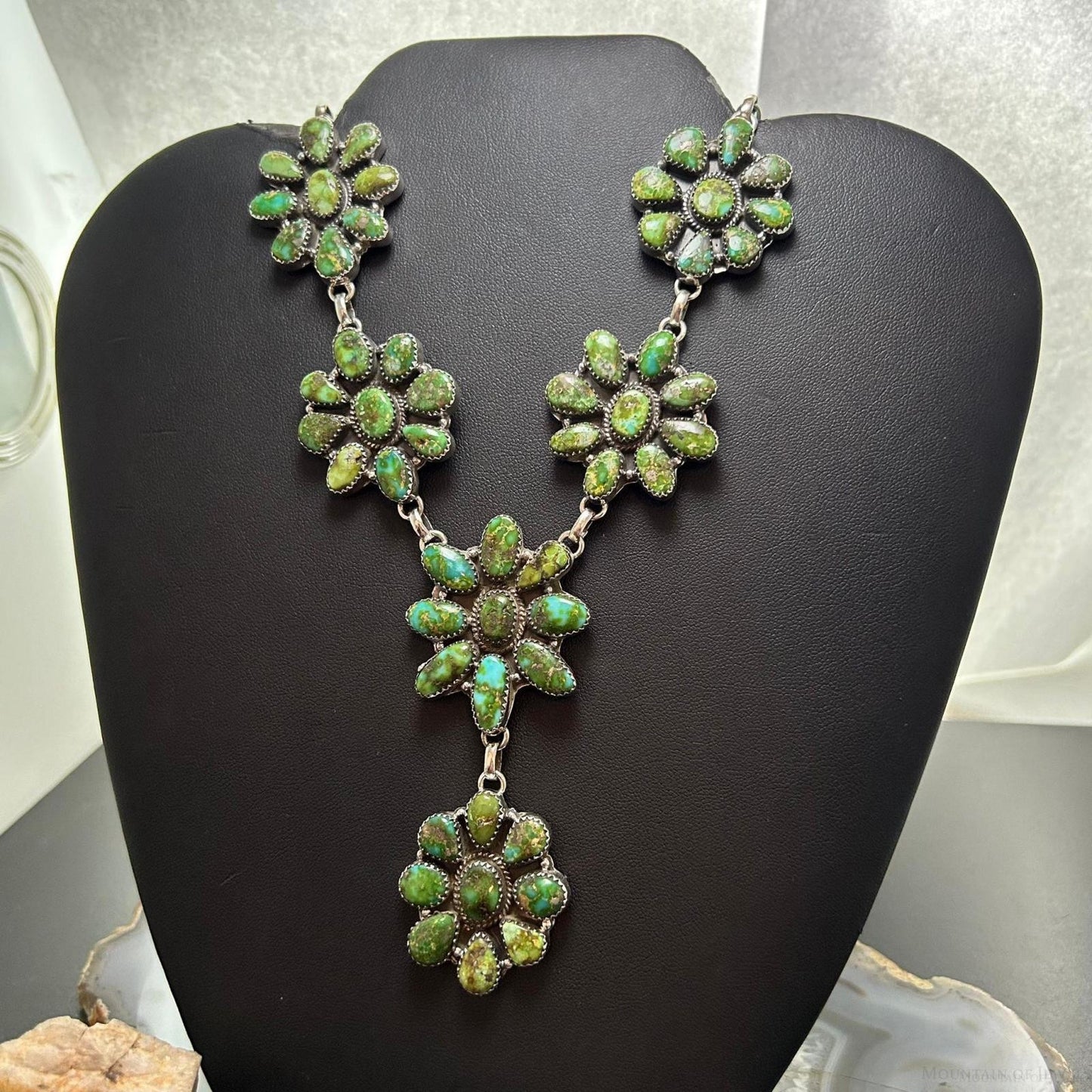 Sterling Silver Southwestern Style Sonora Gold Turquoise Cluster 19" Necklace For Women