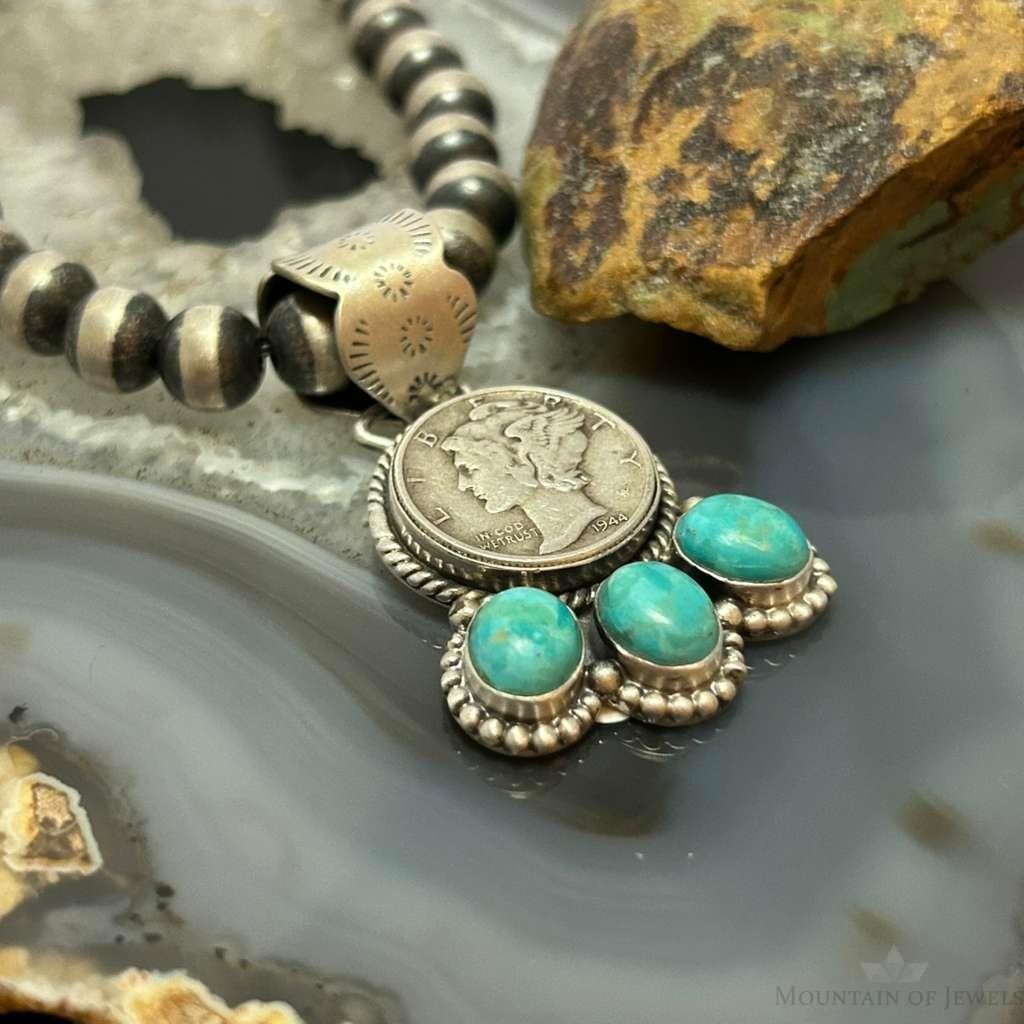 Genuine 1944 90% Silver Mercury Dime Coin Mohave Turquoise Unisex Pendant