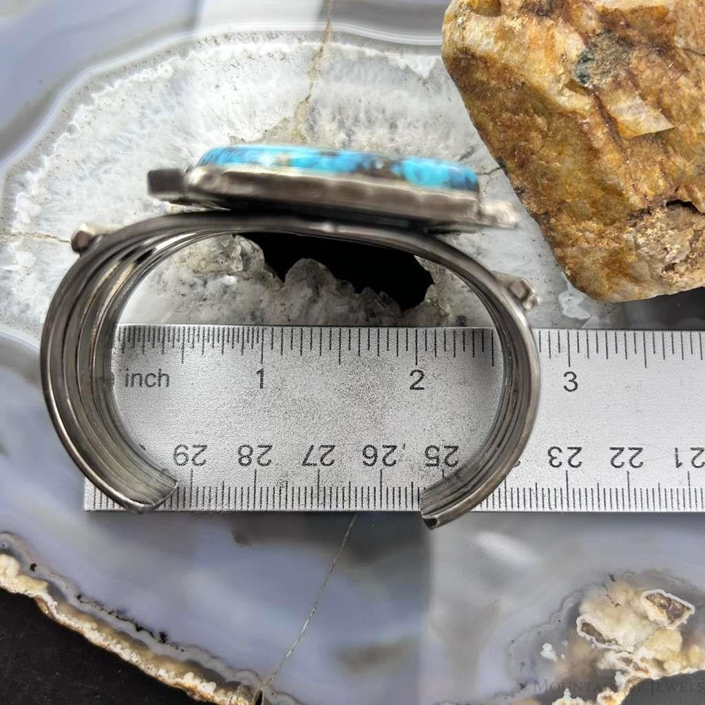 Vintage Native American Silver 2 Large Blue Diamond Turquoise Bracelet For Women