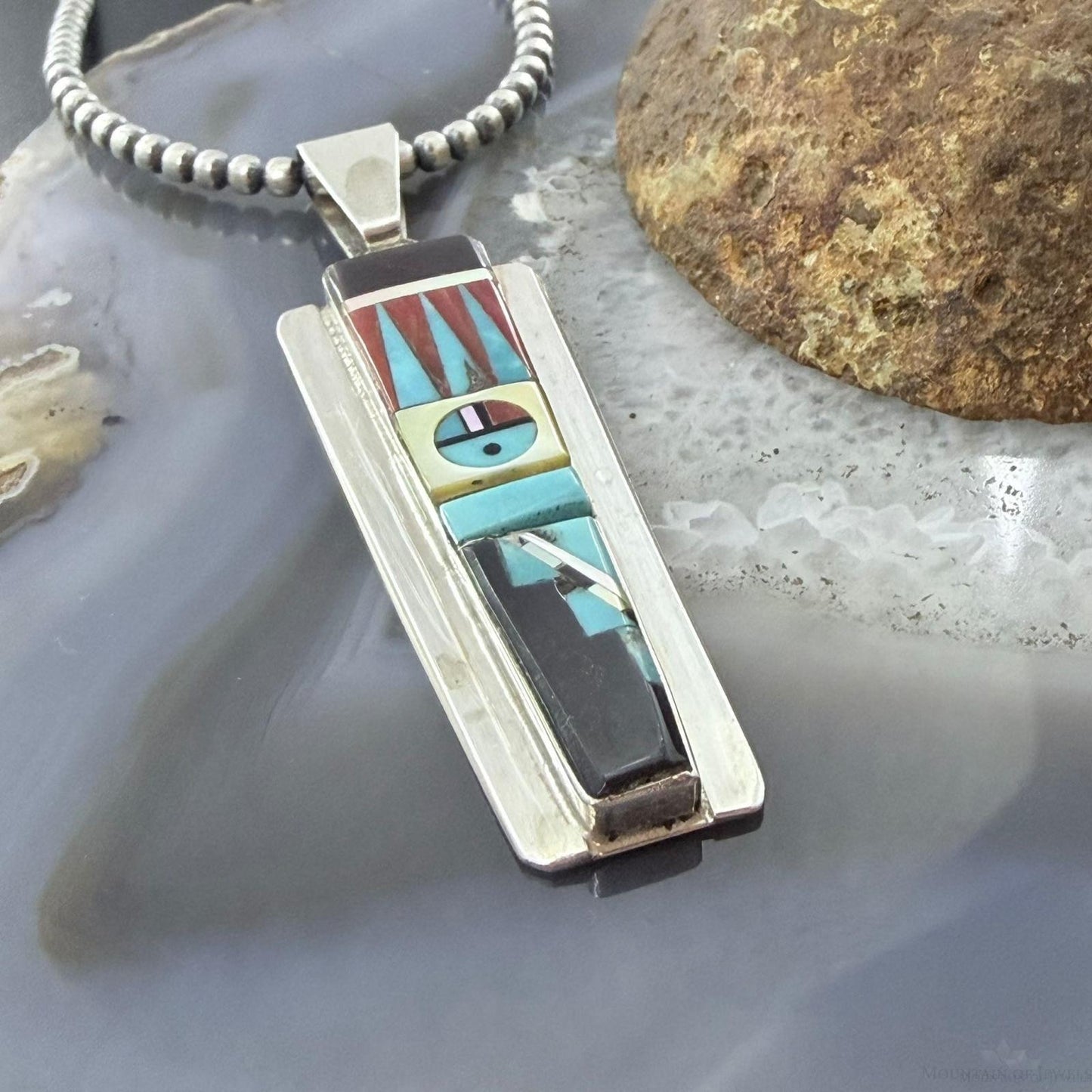 Raylan & Patty Edaakie Zuni Sterling Silver Multi Stone Inlay Pendant For Women