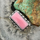 Native American Sterling Silver Rectangle Pink Conch Bar Ring Size 7.5 For Women
