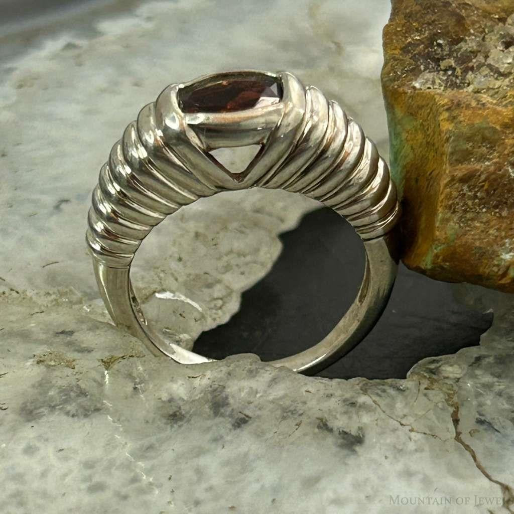 Carolyn Pollack Sterling Silver Faceted Garnet Decorated Ring For Women
