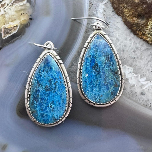 Sterling Silver Southwestern Style Teardrop Shattuckite Dangle Earrings For Women #2