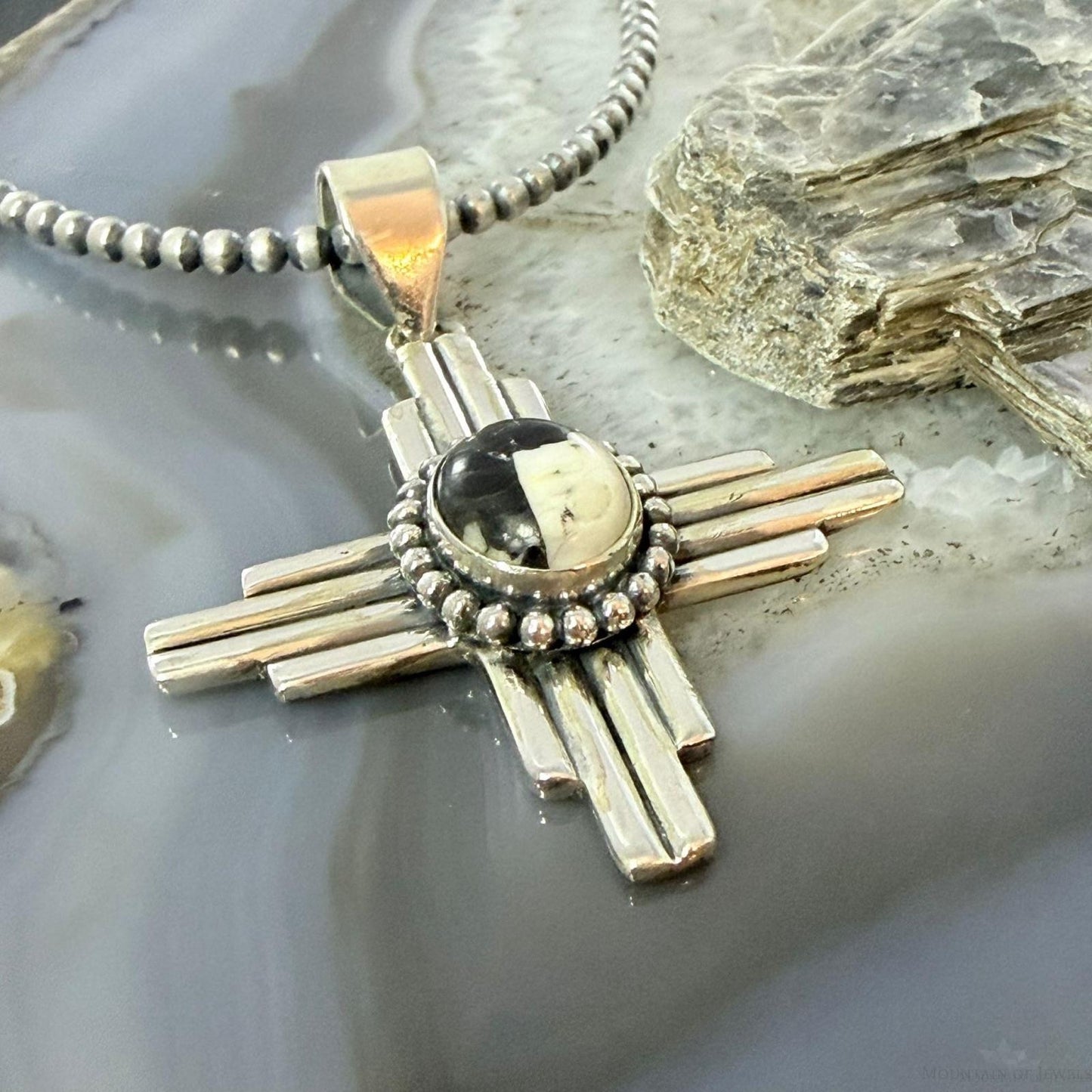 Sterling Silver Southwestern Style Oval White Buffalo Unisex Zia Pendant