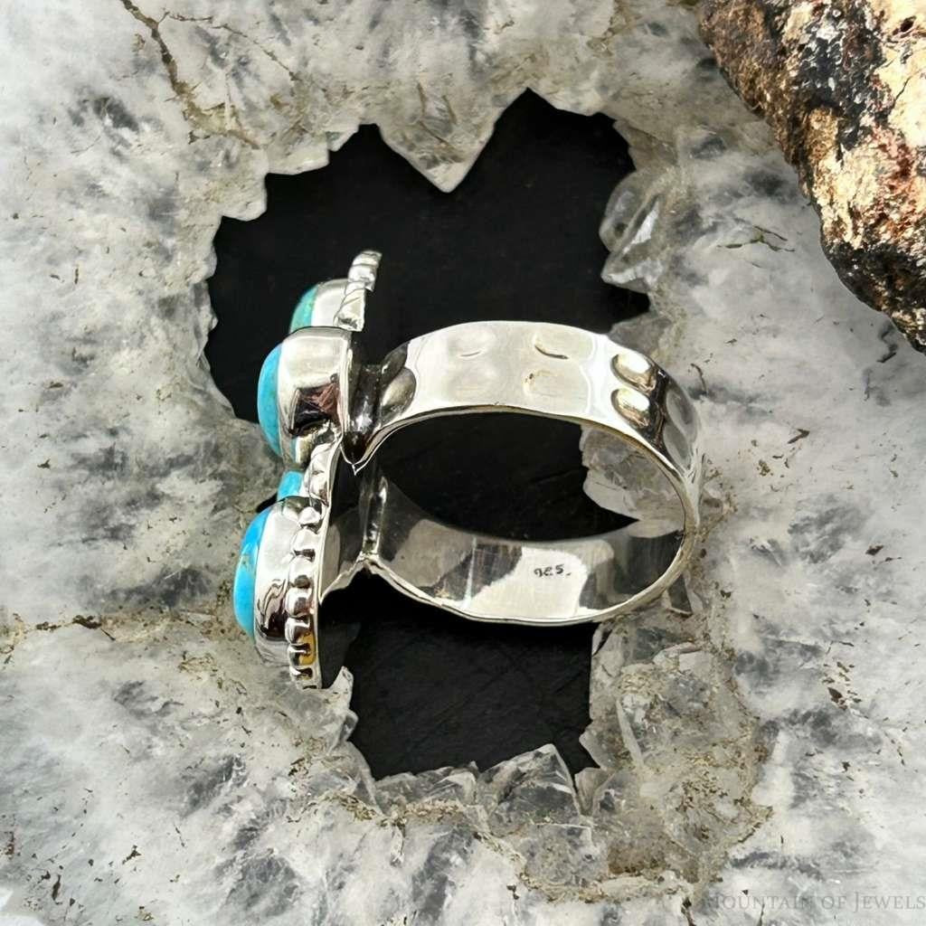 Sterling Silver Southwestern Style Mohave Turquoise Cluster Ring Size 6.75 For Women