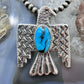 Gary Custer Navajo Sterling Silver Tufa Cast Blue Turquoise Eagle Unisex Pendant