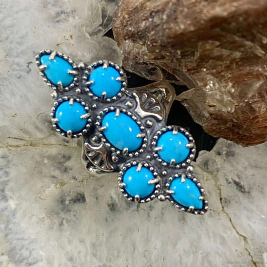 Carolyn Pollack Southwestern Style Sterling Silver Sleeping Beauty Turquoise Decorated Cluster Ring For Women