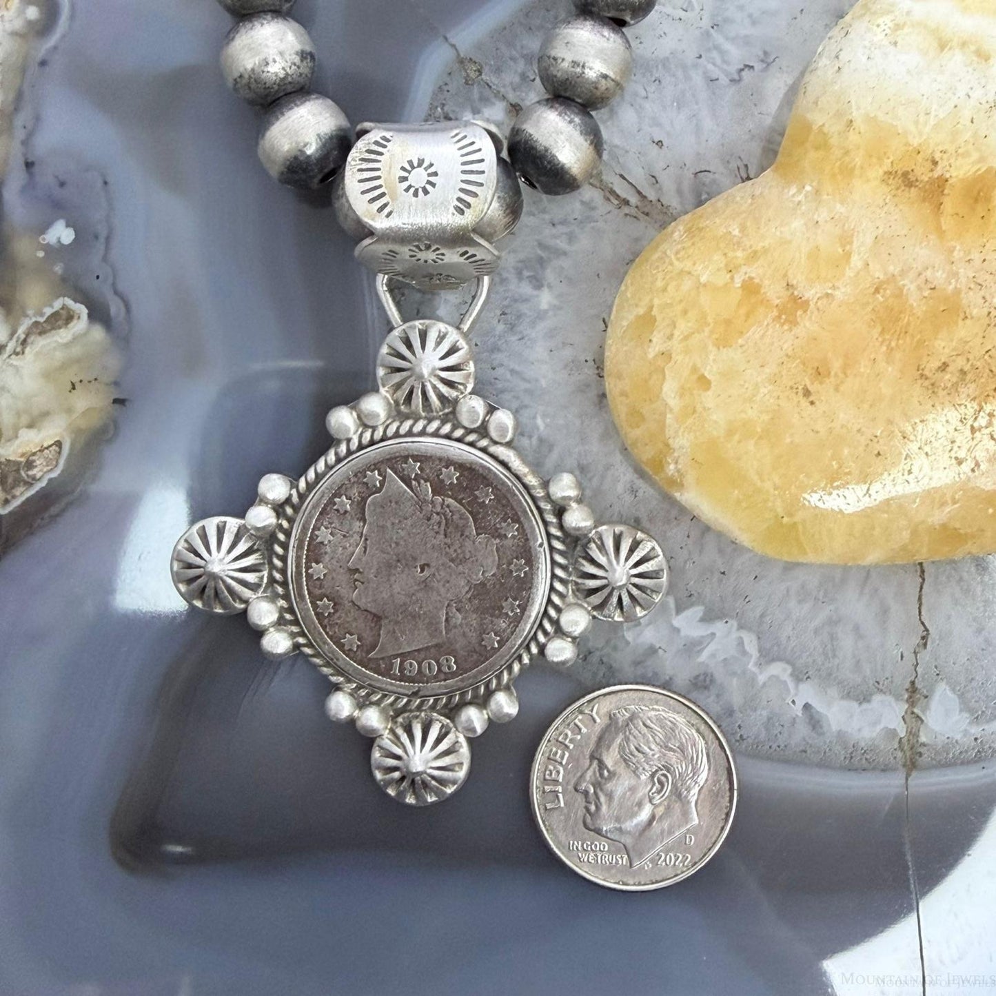 1908 Genuine US Liberty Head Nickel Decorated Unisex Sterling Silver Pendant