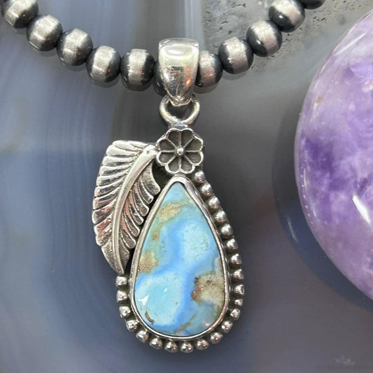 Sterling Silver Southwestern Style Teardrop Golden Hill Turquoise Leaves Pendant For Women #3