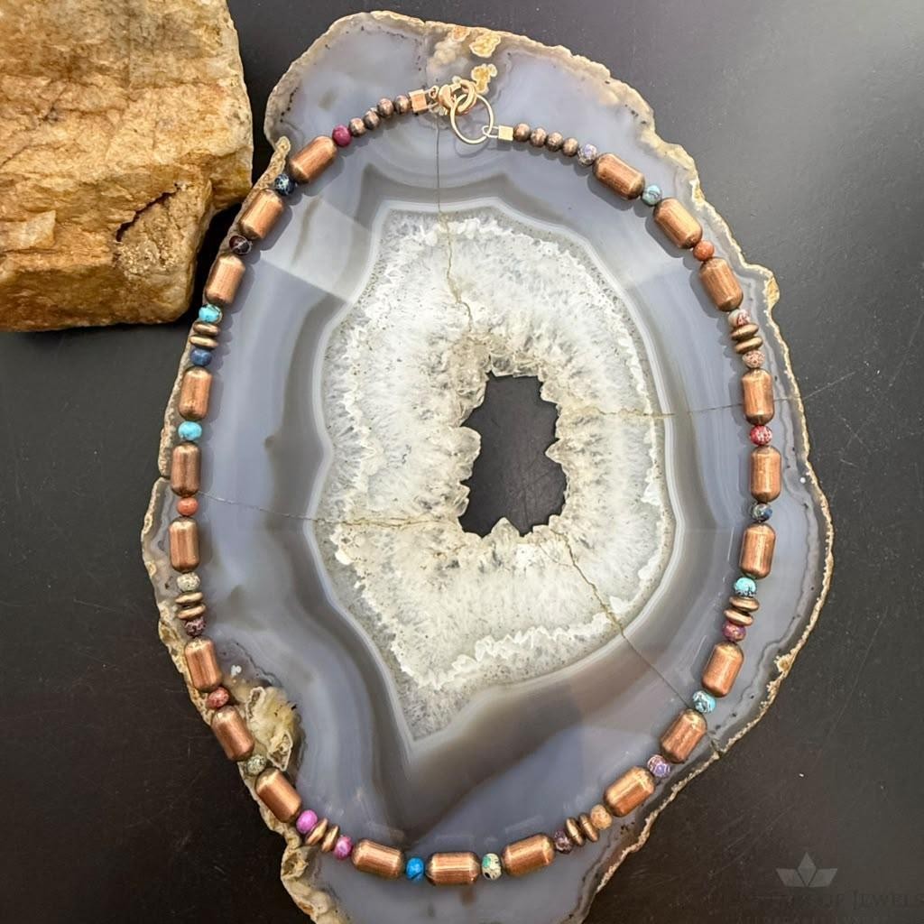 Southwestern Style Copper Navajo Pearl & Cylinder w/Multistone 18" Necklace #2