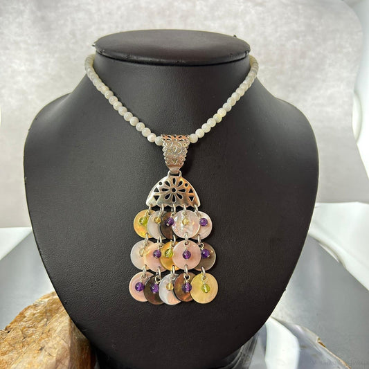 Carolyn Pollack Sterling Silver Multi Stone Dangle Pendant with MOP Necklace For Women