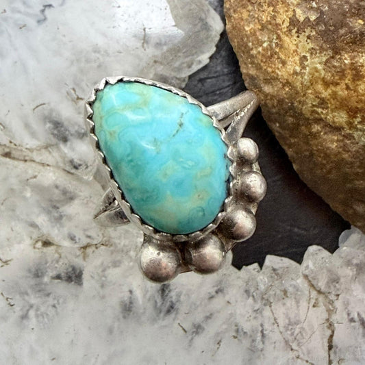 Vintage Native American Sterling Silver Turquoise Ring Size 6.5 For Women