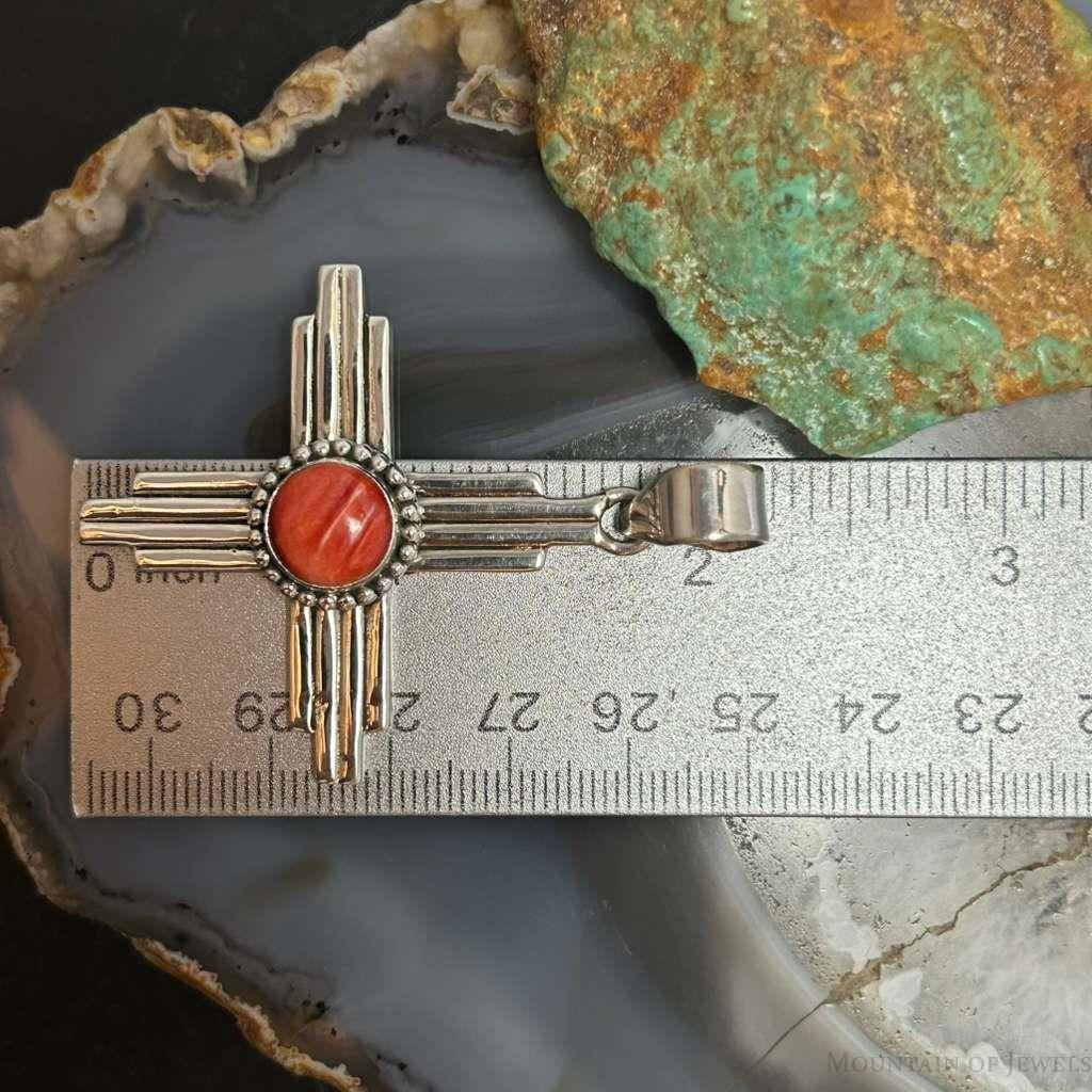 Sterling Silver Southwestern Style Rounded Spiny Oyster Unisex Zia Pendant