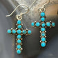 Sterling Silver Southwestern Style Turquoise Cross Dangle Earrings For Women