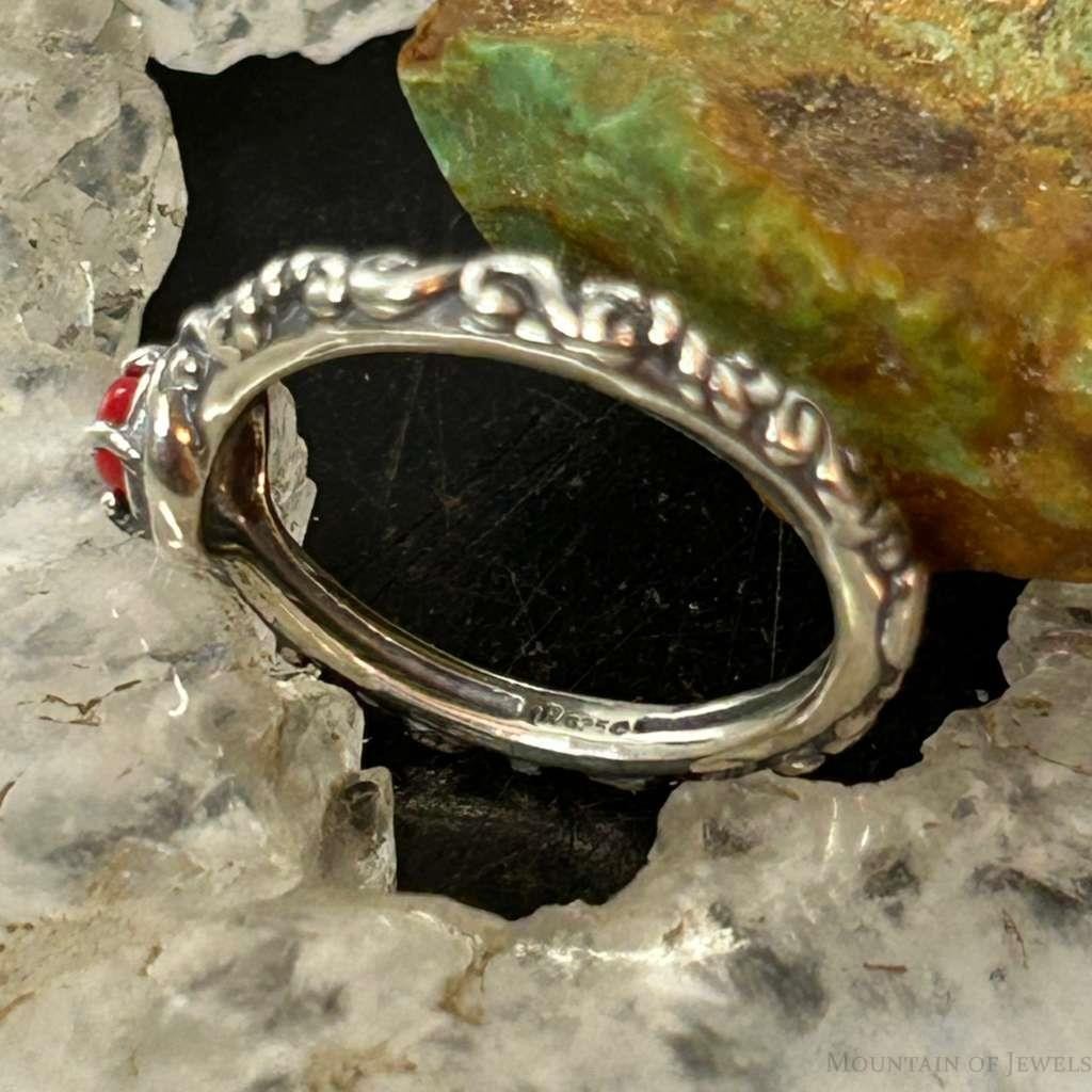 Carolyn Pollack Sterling Silver Oval Red Jasper Decorated Slim Ring For Women