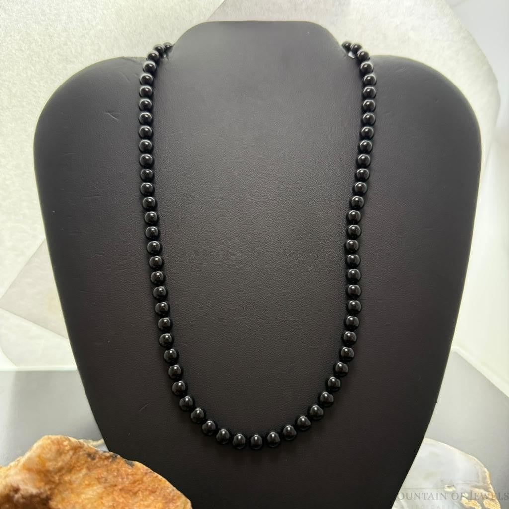 Sterling Silver Southwestern Style 6mm Onyx Beads 18" Necklace For Women