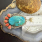 Sterling Silver Southwestern Style Oval Turquoise & Spiny Oyster Decorated Pendant