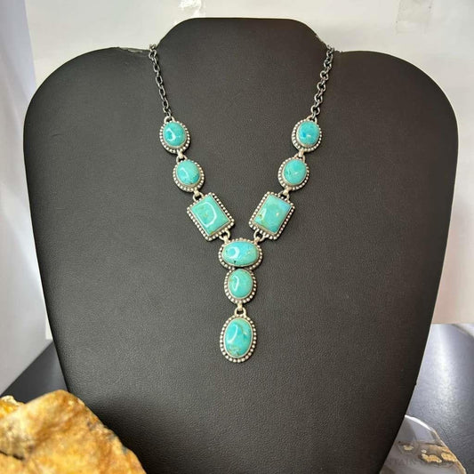 Sterling Silver Southwestern Style Mohave Turquoise Lariat 18" Necklace For Women