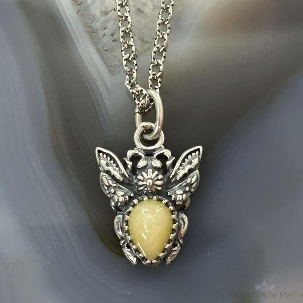 Carolyn Pollack Sterling Silver Yellow Jasper Tiny Bee Pendant Necklace For Women