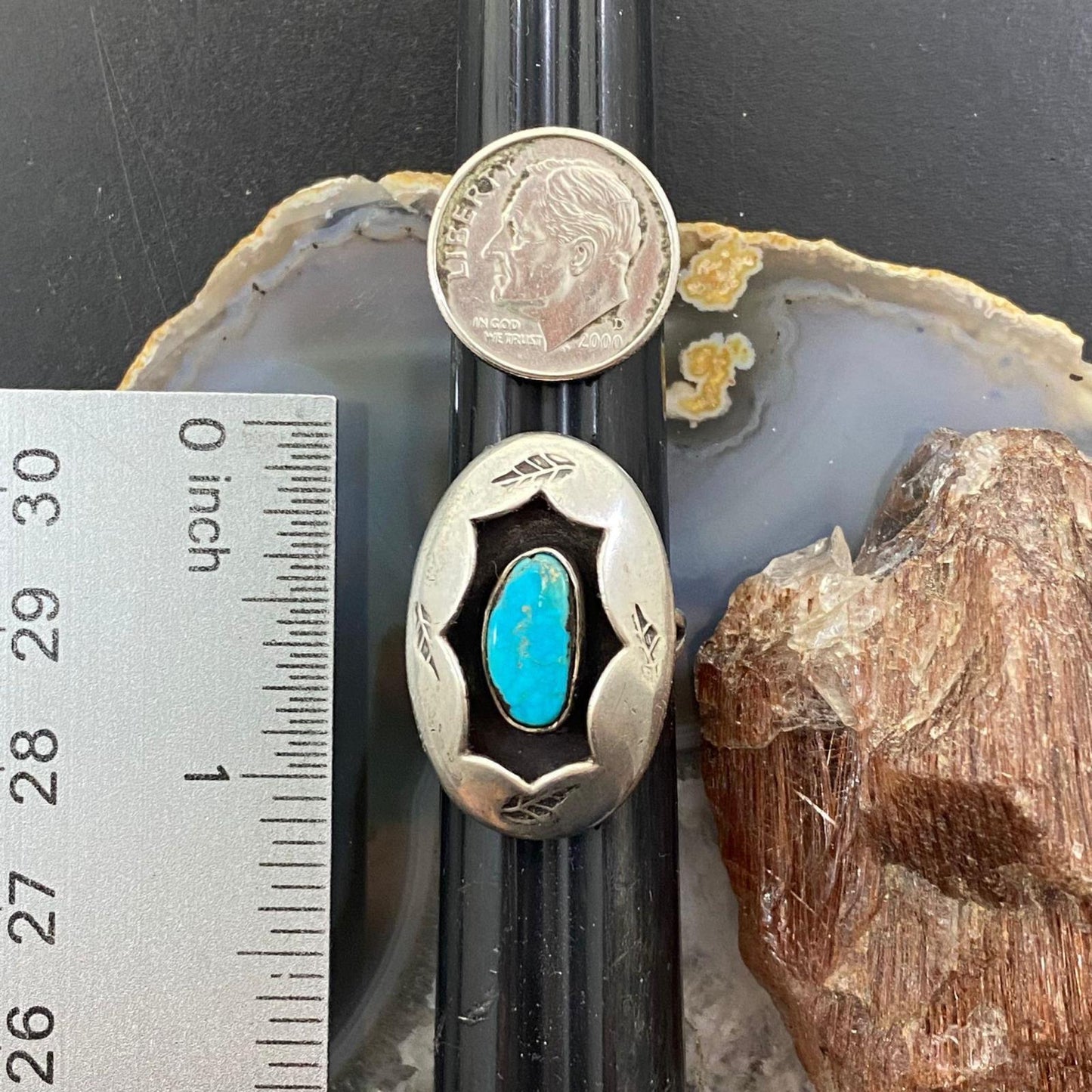 Vintage Native American Silver Shadow Box Turquoise Ring Size 6.25 For Women