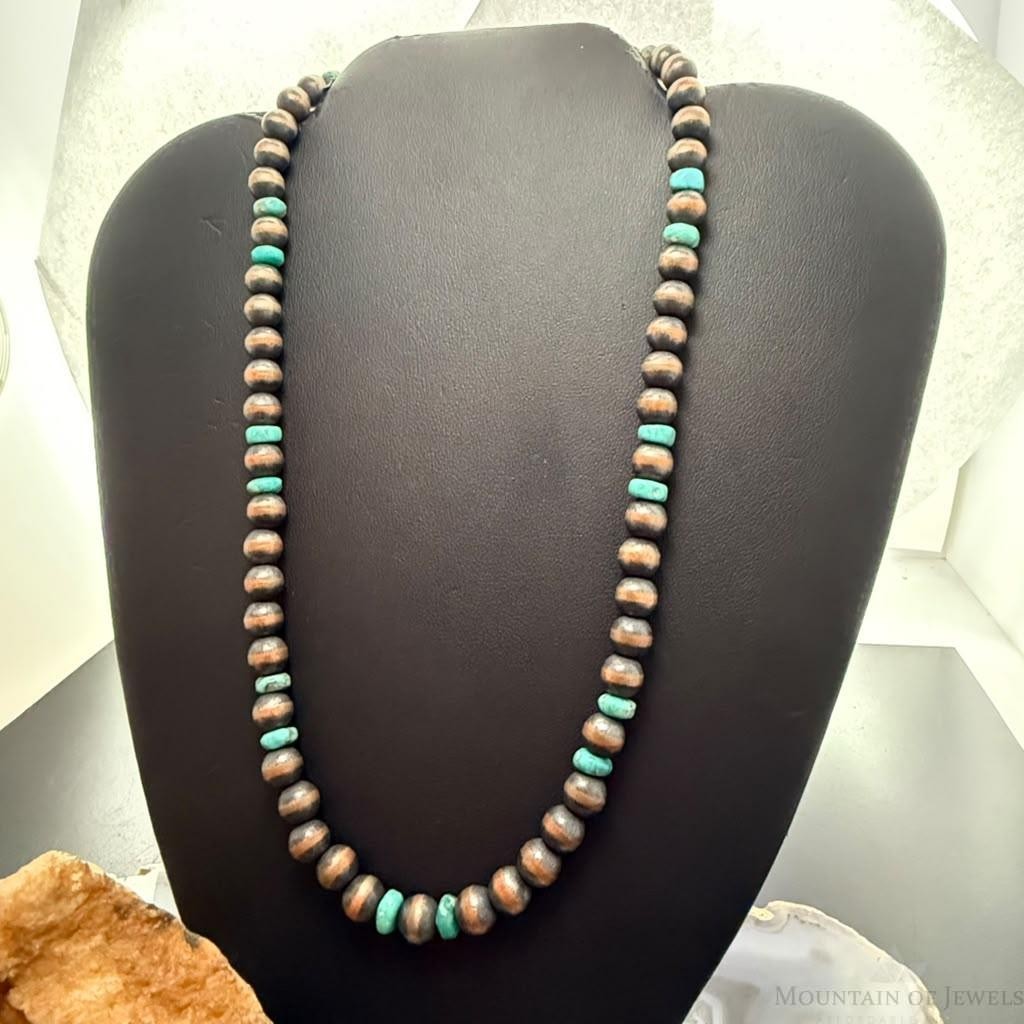 Southwestern Style 8mm Copper Navajo Pearl Round & Turquoise 18"-20" Necklace