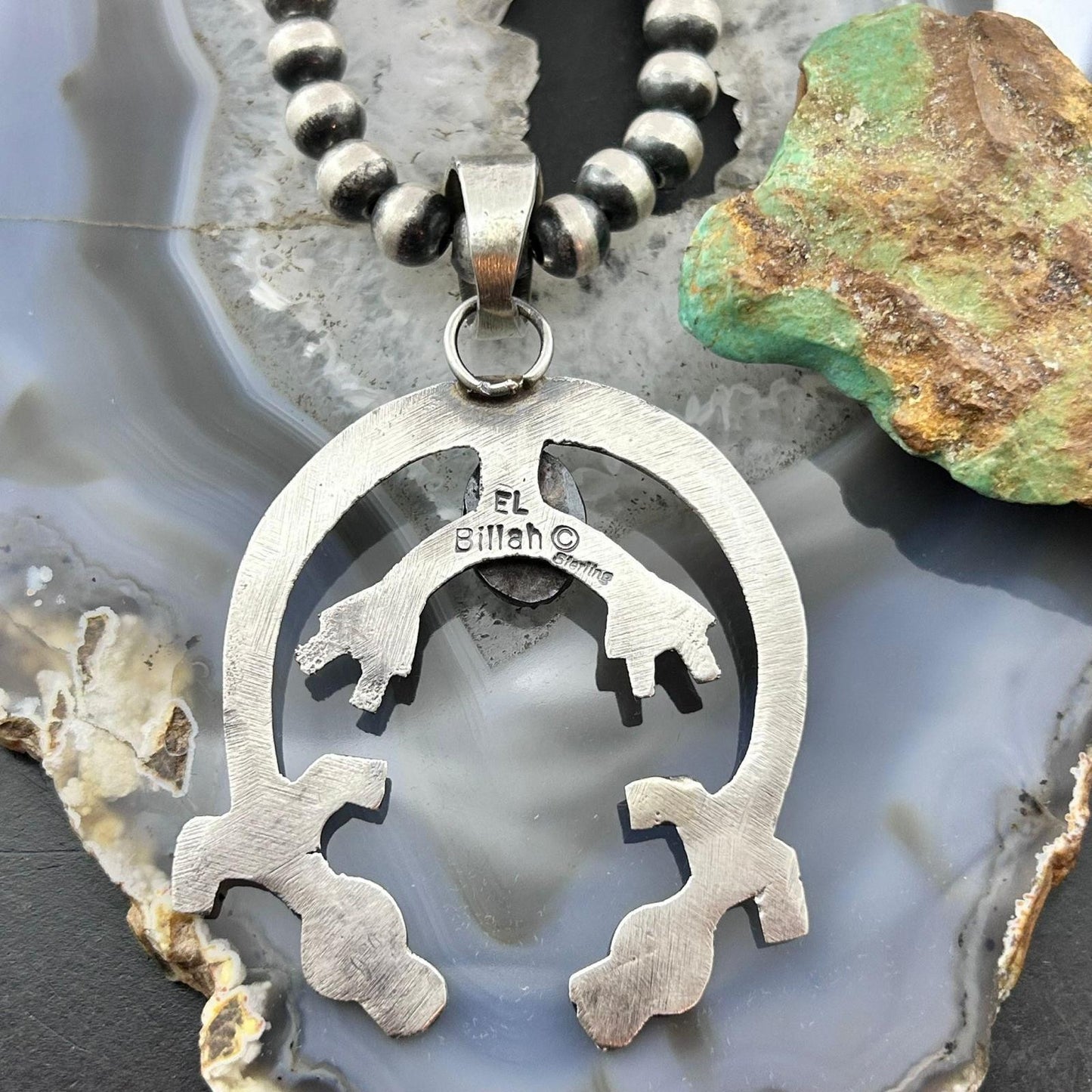 Eva & Linberg Billah Native American Sterling Silver Oval Turquoise Unisex Naja Pendant