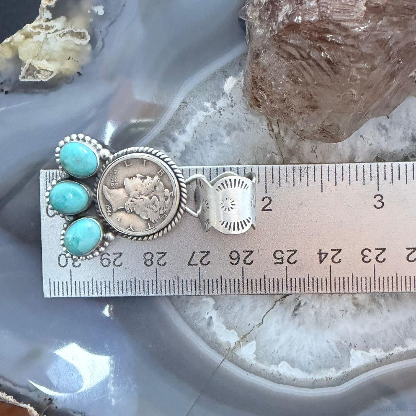 Genuine 1944 Silver 90% Silver Mercury Dime Coin Mohave Turquoise Unisex Sterling Silver Pendant