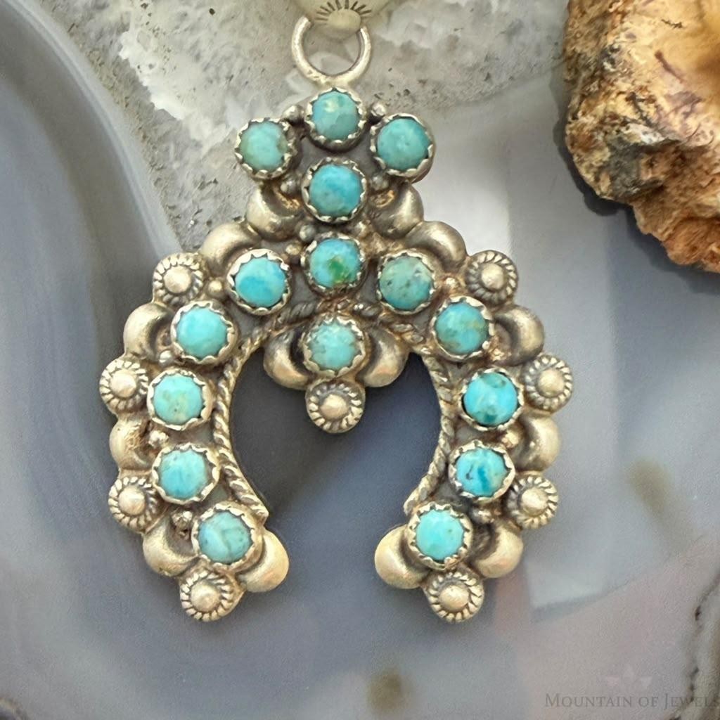 Sterling Silver Southwestern Style Multi Turquoise Decorated Naja Pendant For Women