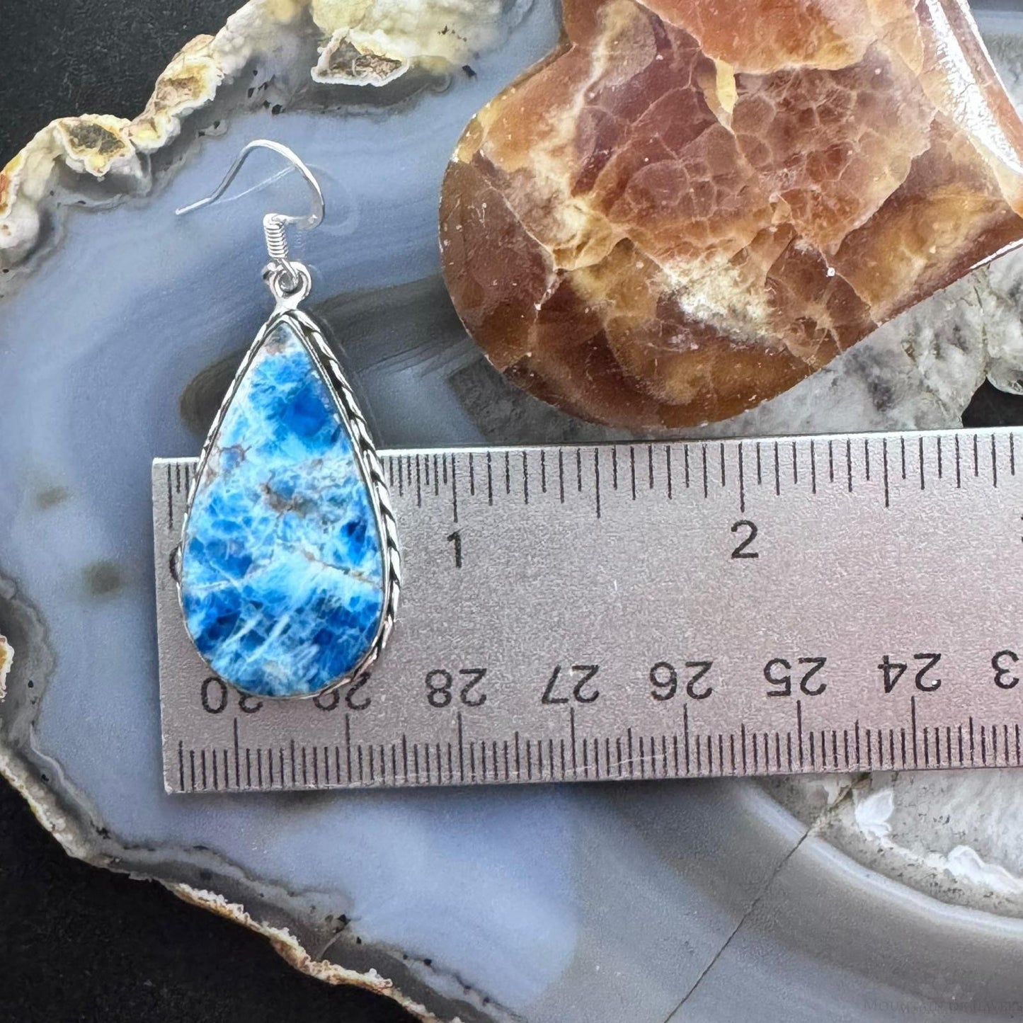 Sterling Silver Southwestern Style Teardrop Blue Apatite Dangle Earrings For Women