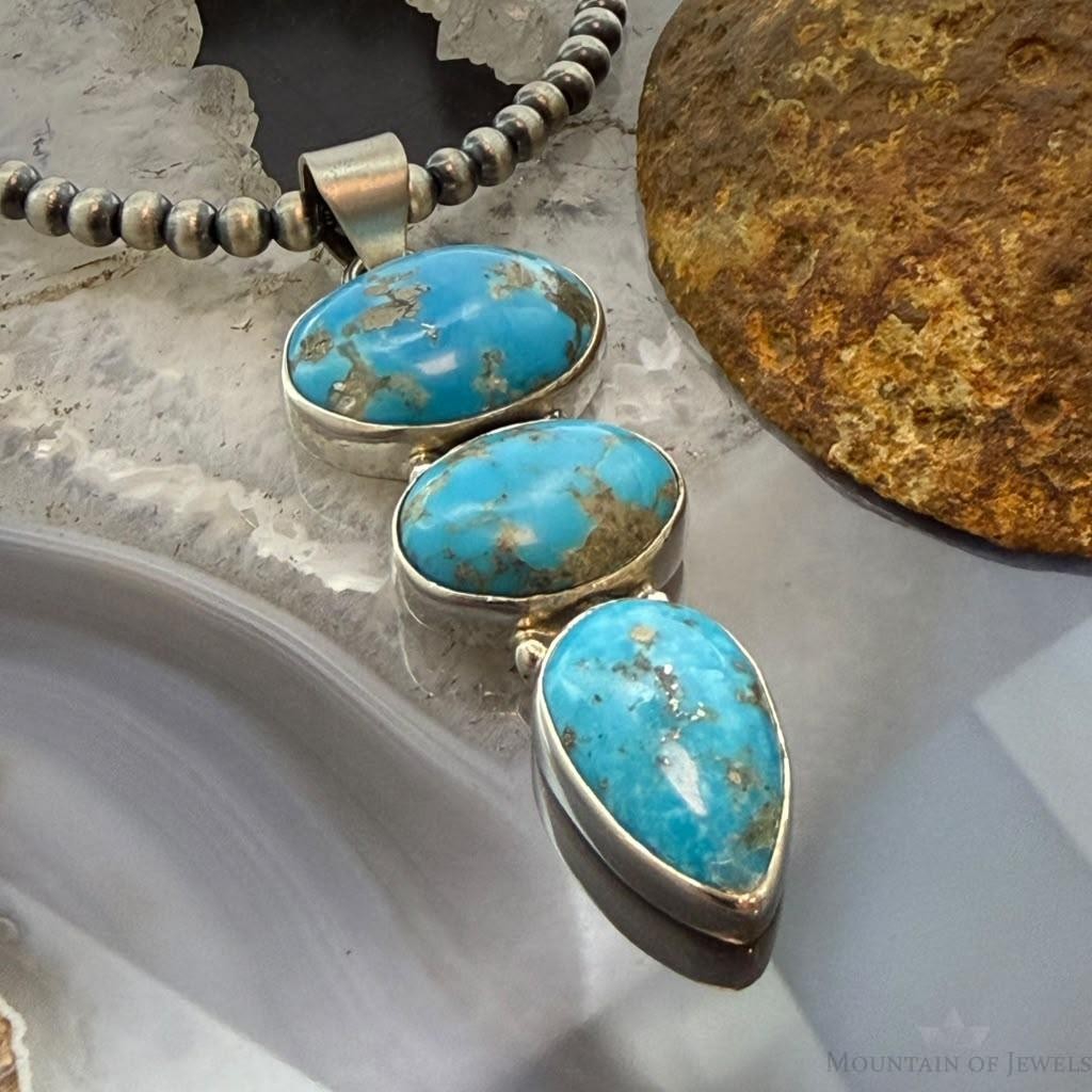 Sterling Silver Southwestern Style 3 Kingman Turquoise Pendant For Women #1