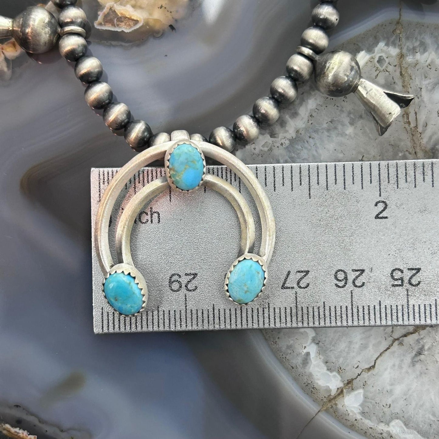 Sterling Silver Southwestern Style Naja w/Turquoise Squash Blossom 18"-20" Necklace For Women