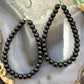 Sterling Silver 4mm Onyx Beads Hoop Dangle Earrings For Women