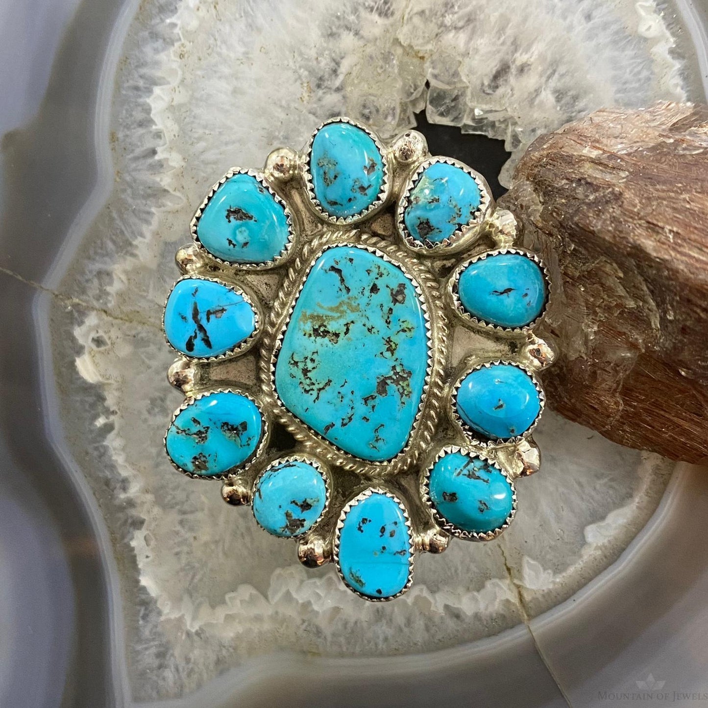 Silver Ray Sterling Silver Kingman Turquoise Cluster Flower Ring Sz 8 For Women