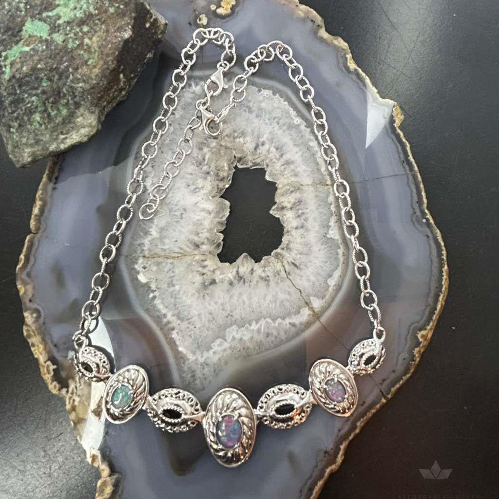 Carolyn Pollack Sterling Silver Oval Opal Decorated Necklace 16"-18" For Women