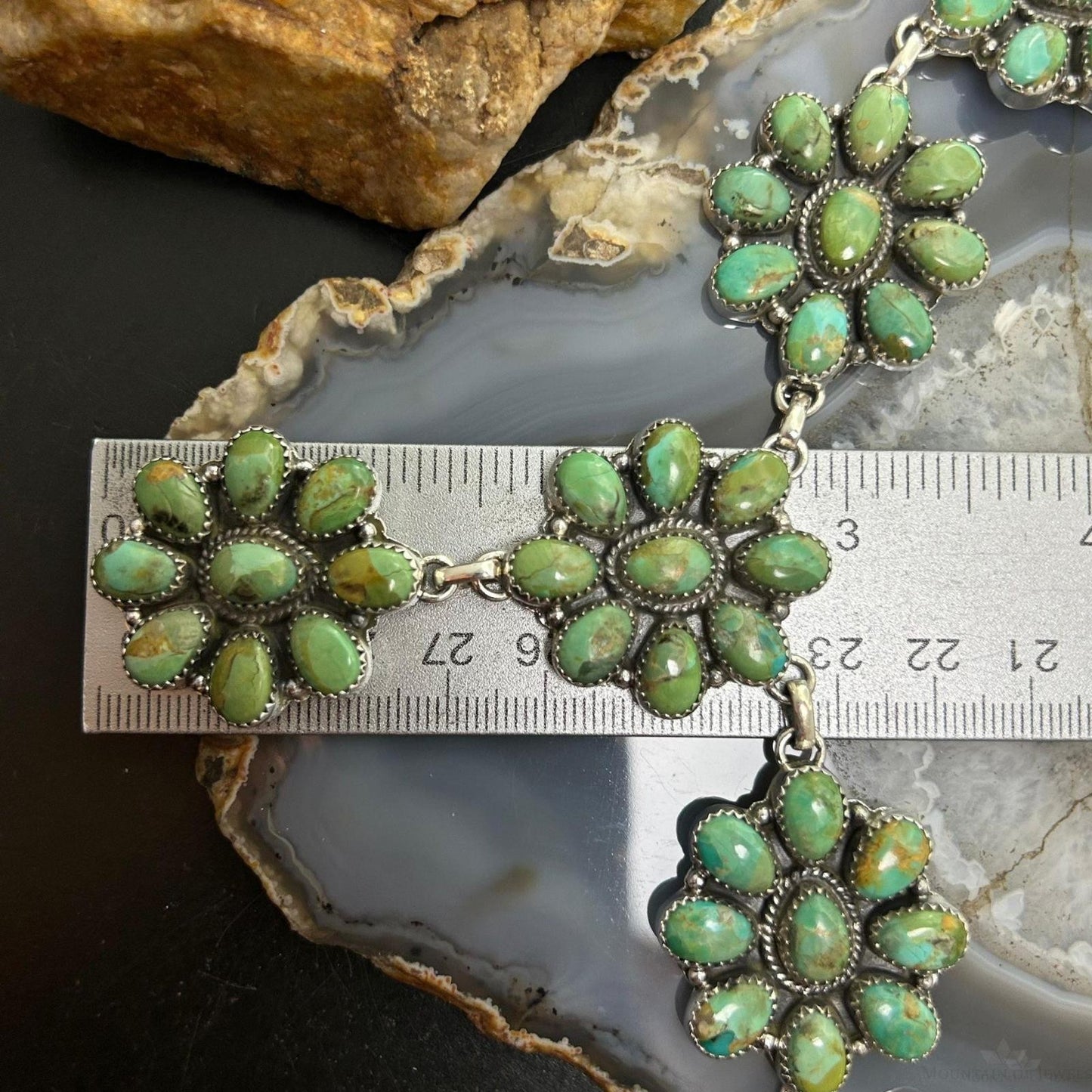 Sterling Silver Southwestern Style Mohave Turquoise 8 Cluster 19" Necklace For Women
